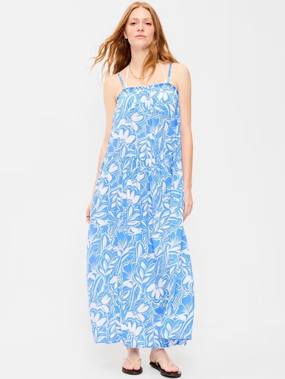 NWT - Old Navy Airy Smocked Blue Floral Maxi Dress - Size M